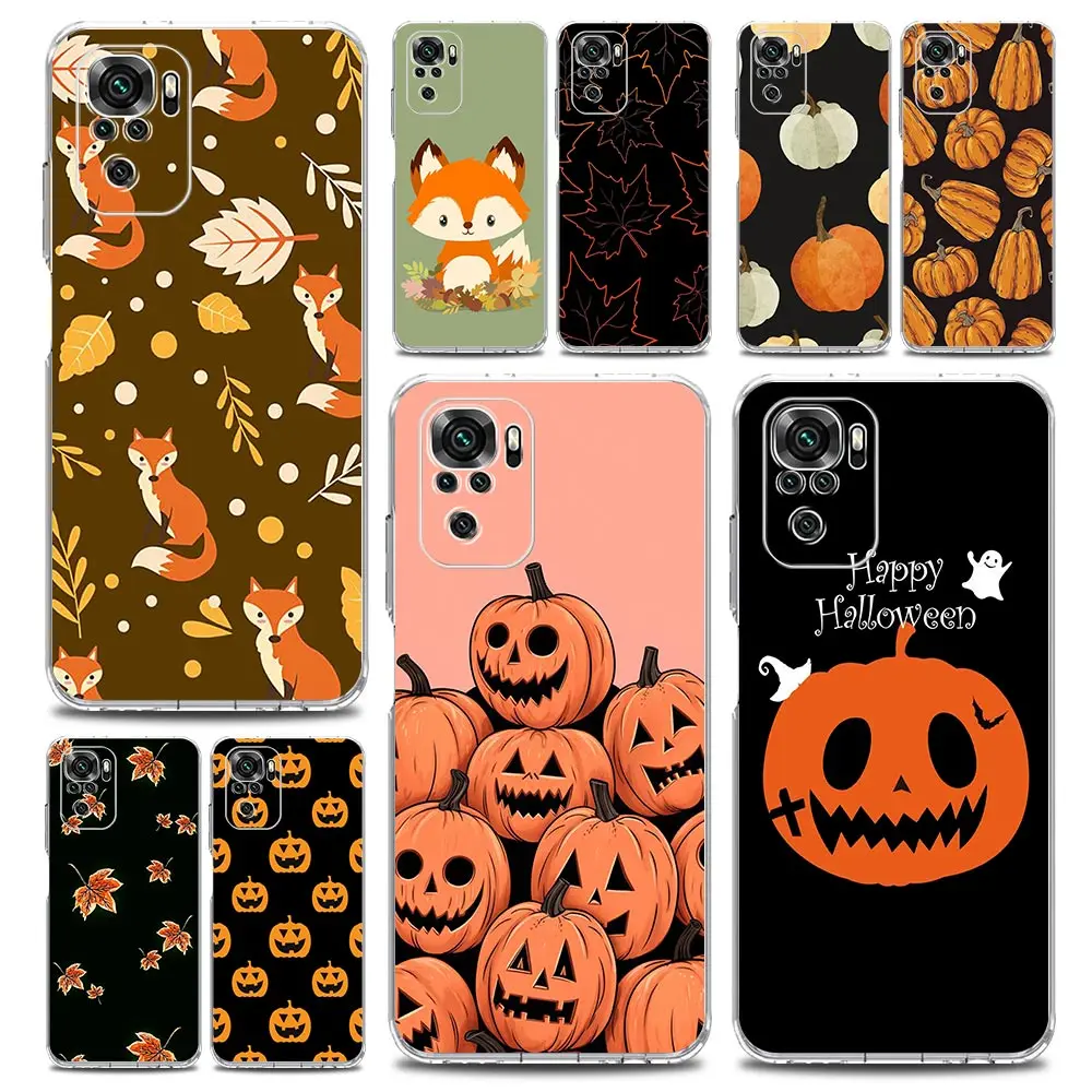 leaves fall fox pumpkin Halloween Phone Case For Xiaomi Redmi Note 13 12 5G 9S 9 8 10 11 Pro Plus 4G 9T 13C 12C10C 9C 9A 7 Cover