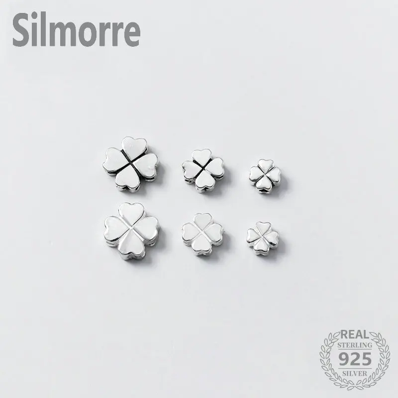 1PC 925 Sterling Silver Loose Beads Clover Shape Charm Spacer Beads DIY  Bracelet Necklace Making Fine Jewelry Accessories