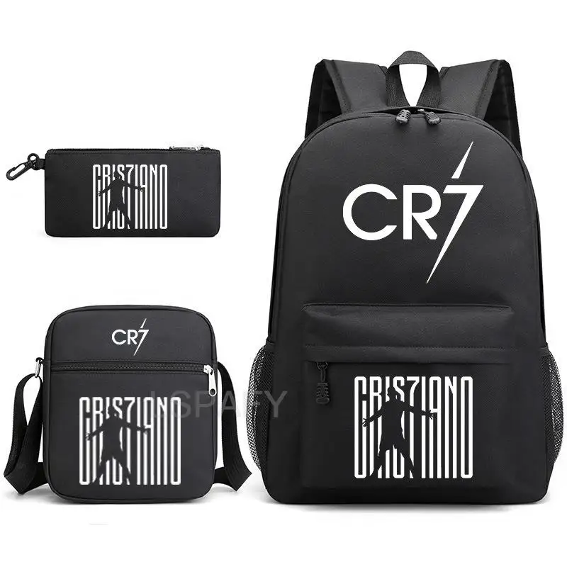 3pcs New CR7 Backpack Fashion School Bags For Boys Girls Teenagers Laptop Mochilas With Shoulder Bags