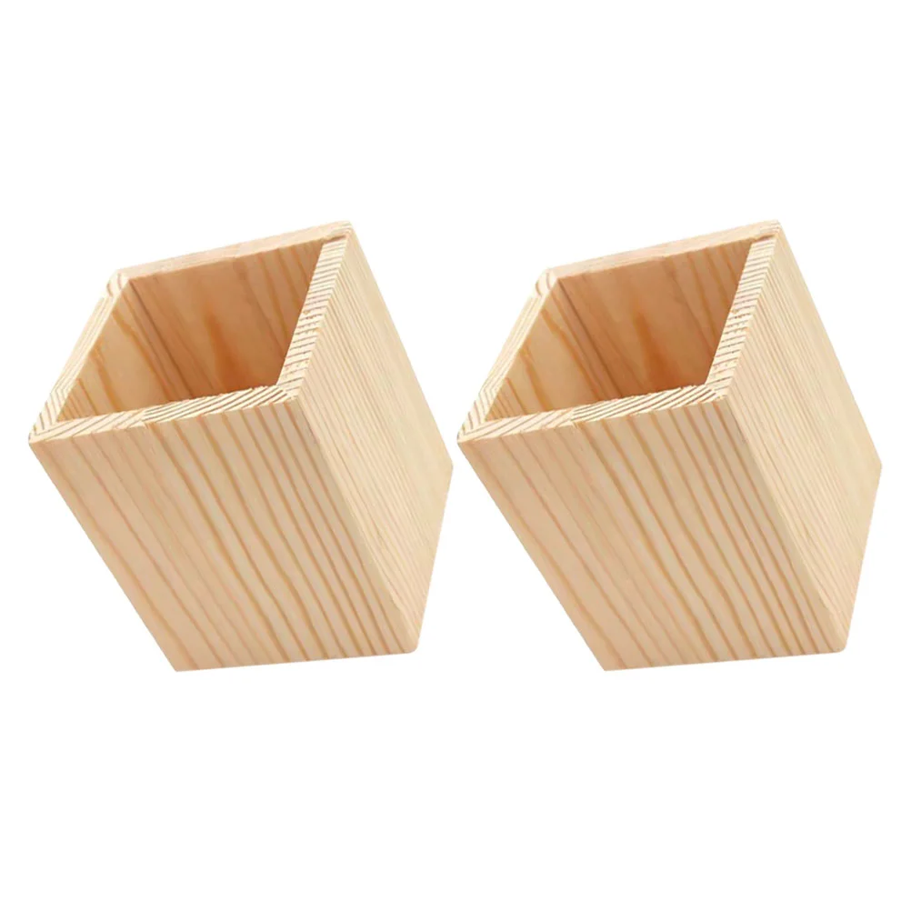 

2 Pcs Pine Pen Holder Wood Succulent Pot Makeup Tools Pencil Holders Nice Organizer Stationery Brush Container Storage Child
