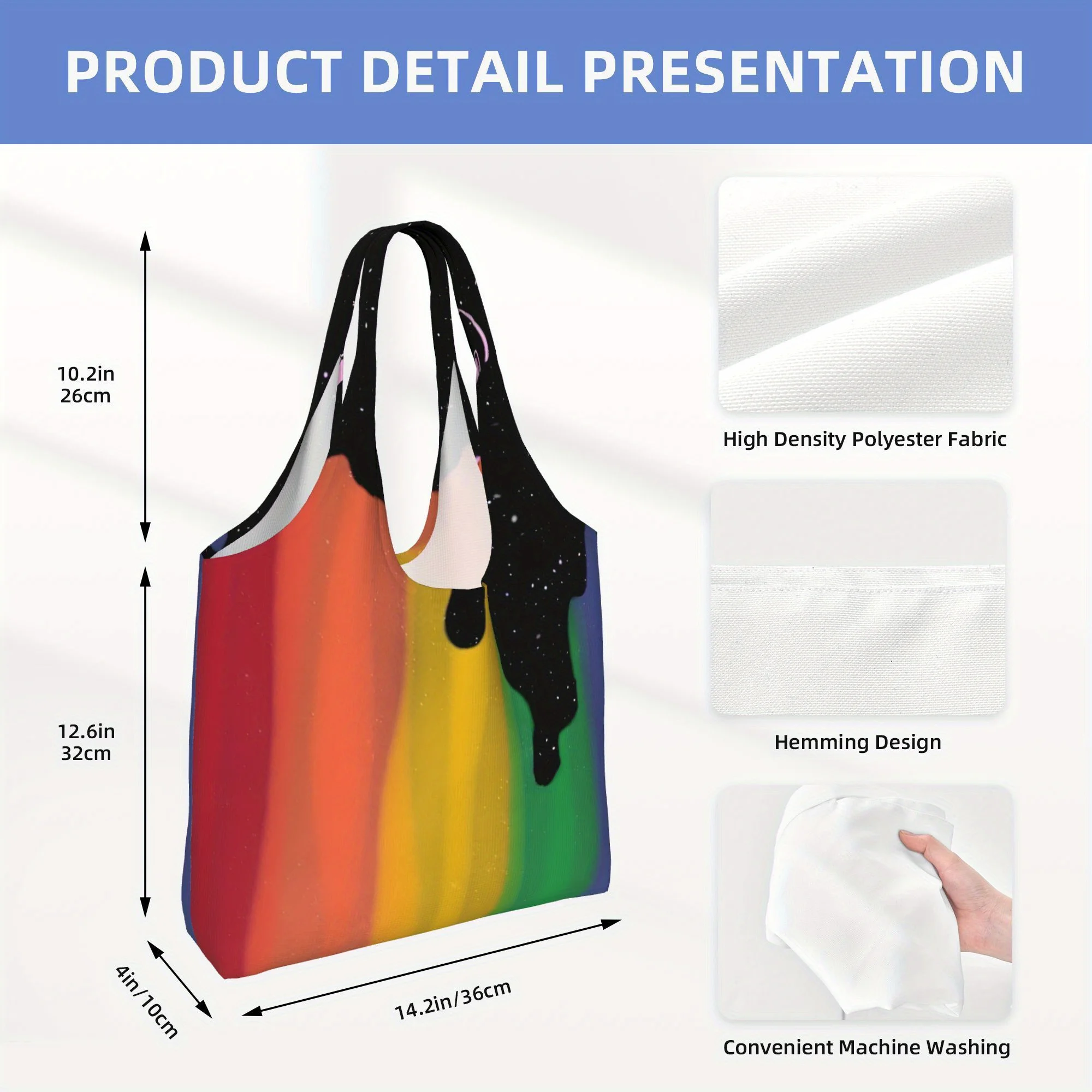 

1pc Rainbow Large Capacity Canvas Shoulder Bag - Vibrant Multicolor Reusable Tote for Women, Perfect for Shopping