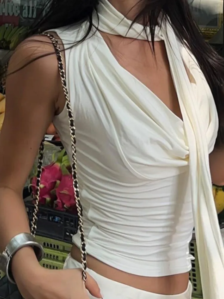 

Foreign Style Solid Color Women's Slim T-shirt Summer Sexy Deep V-neck Sleeveless Short Top Ladies Elegant Office Blouses