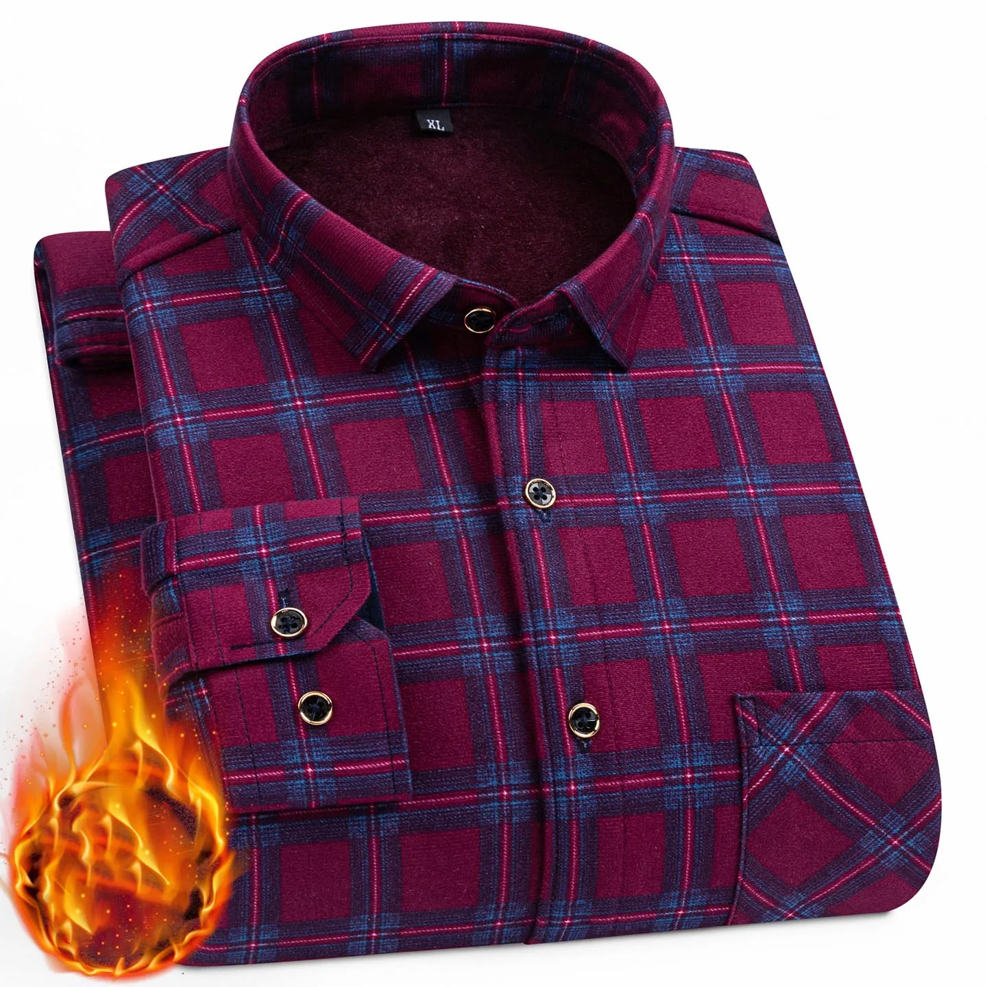 Camicie a quadri a maniche lunghe in pile double face da uomo Camicie comode resistenti al freddo di tendenza casual calde invernali spesse per uomo