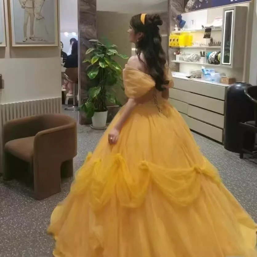 Żółta Suknia Ślubna Princ Sle Damska Nowość 2025 Luksusowa Elegancka Suknia Ślubna Belle Fairy T Ele Super Fairy T S...