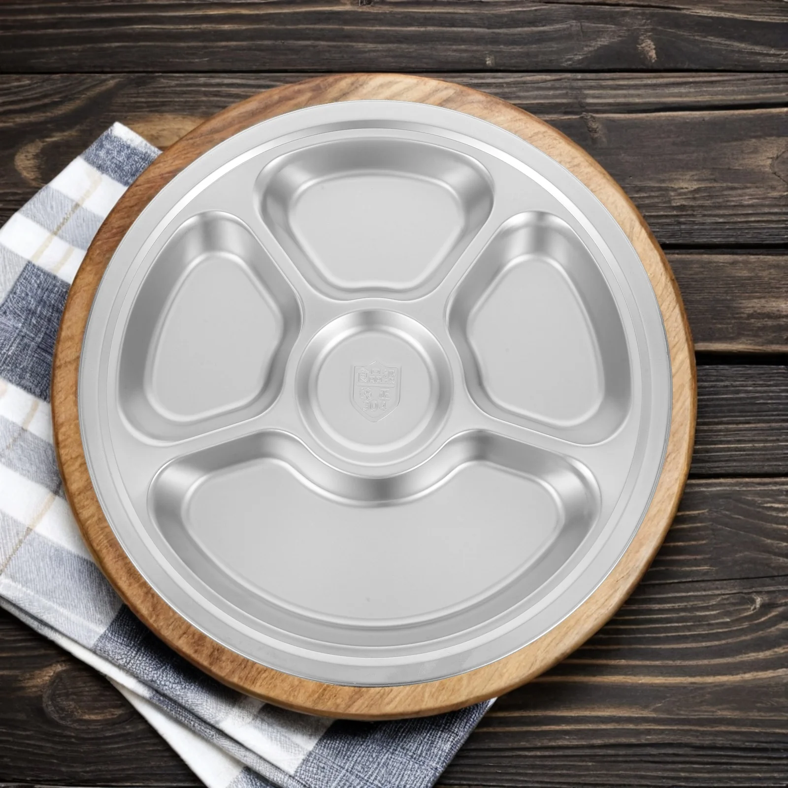 

Stainless Steel Food Divided Plate Compartments Round Food Plate 28cmx3 2cm Kitchen Dining Tableware Serving Plates