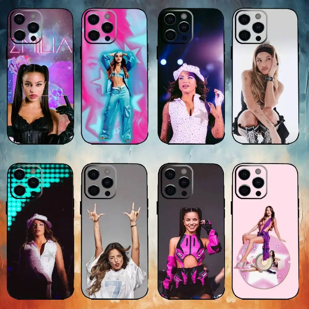 حافظة هاتف E-Emilia mp3 Mernes لهاتف iPhone17,16,15,14,13,12,11 Plus، Pro Max غطاء أسود ناعم