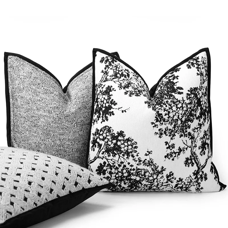 Black White Cushion Cover Luxury 30x50 45x45 50x50cm High-end Unique Design Pillow Cover Decorative for Livingroom Pillowcase