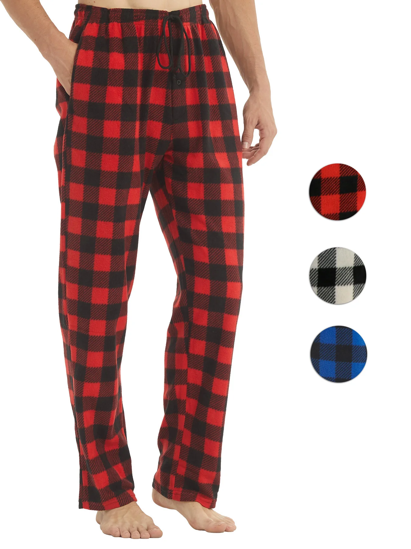 Men's Pajama Pants Flannel Plaid Lounge Pants Fleece Warm Comfy Pj Bottoms Winter Sleepwear with Drawstring Pockets M-2XL