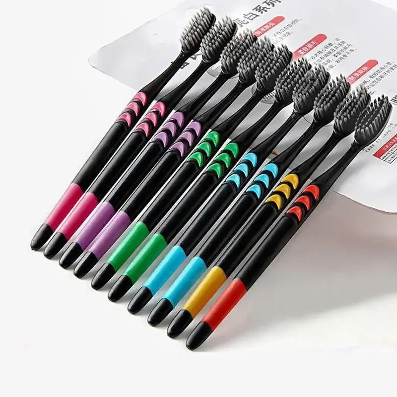  10 Pieces Packed Soft Bristle Bamboo Charcoal Black Hair Ultra-Fine Beauty Toothbrush Couple Suit Oral Cleaning Tools 