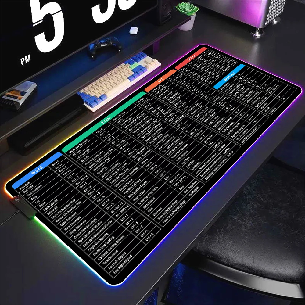 Windows Shortcuts Keys Led Mousepad Xxl Luminous Desk Mat Glow Personality Mouse Pad Computer Gamer Tapis De Souris Rgb Carpet