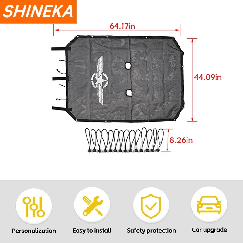 SHINEKA Car Roof Top Sunshade Cover Mesh Insulated Net Accessories fit for Jeep Wrangler JK 4 Door 2007 2008 2009 2010 2011-2017 view 6