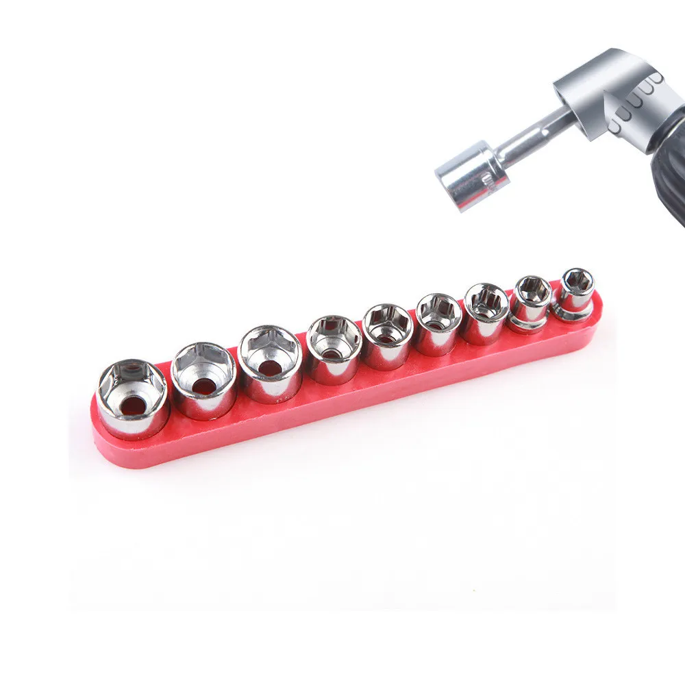 9pcs 1/4 inch Drive 5-13mm Hex Bit Metric Socket Wrench Head Set Sleeve Wrench Adapter Auto Repair Hand Tool Nut Removal Tools