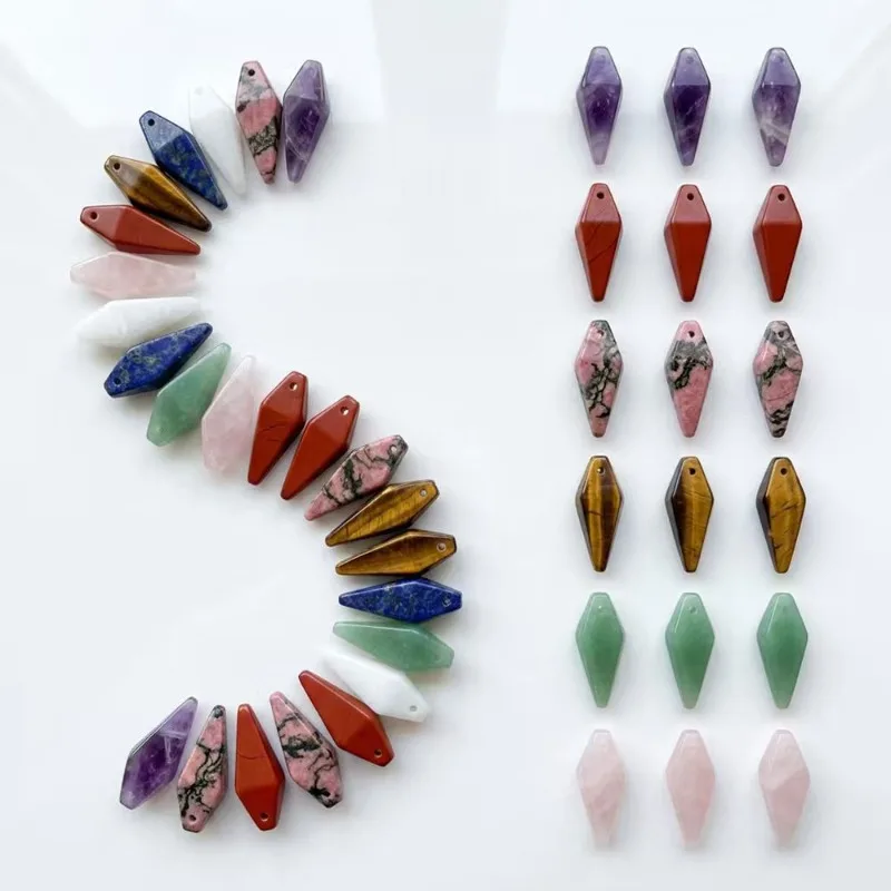 6pcs Carved Natural Stone Arrowhead Beads Pendant Faceted Gemstone Arrow Charms for Jewelry Making Necklace Accessories