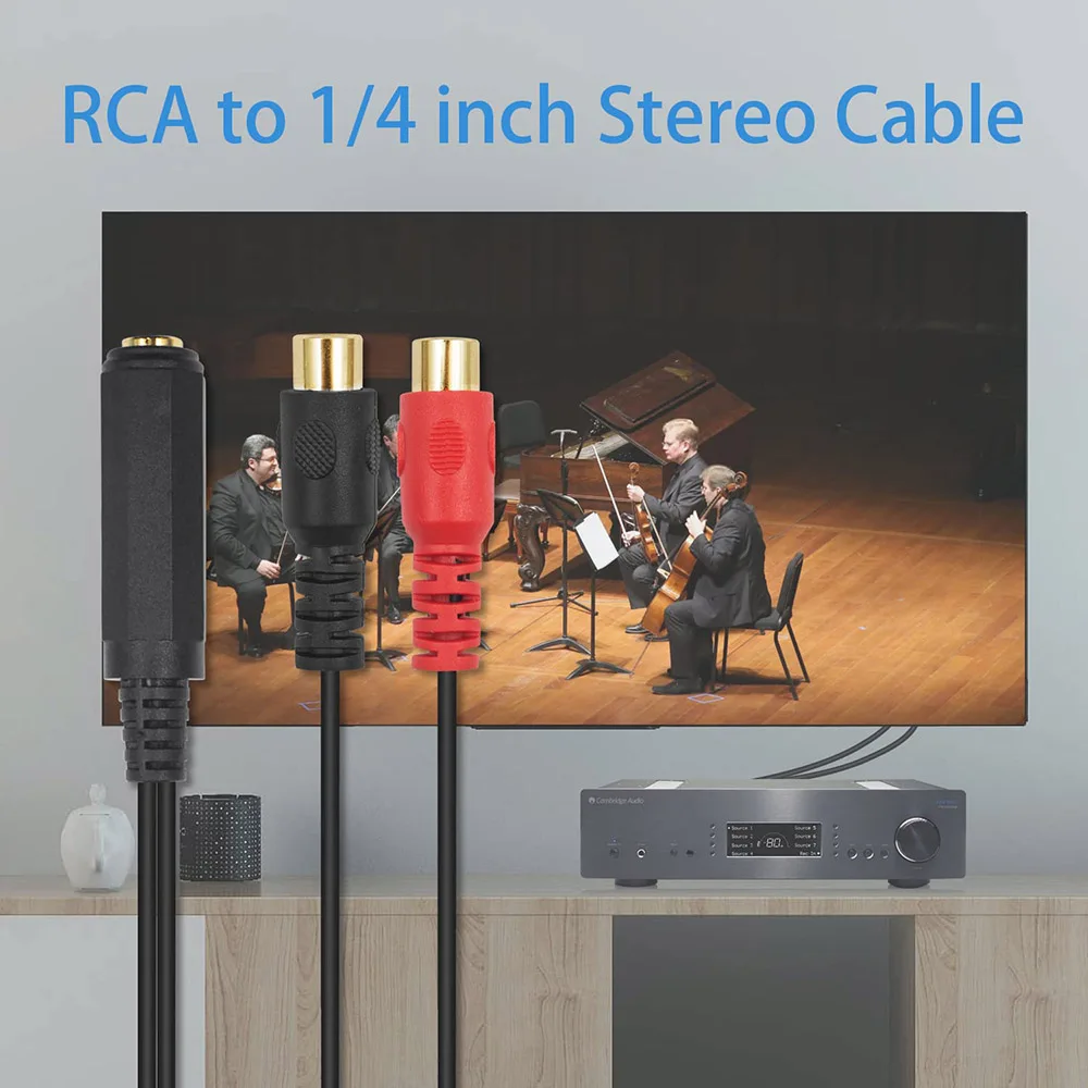 1pc 6.35mm 1/4 inch 1/4" TRS Stereo Audio Jack Female to Dual 2 RCA Phono Female Plug Y Splitter Adapter 6.35mm to 2 RCA Cable