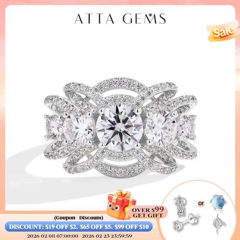 

ATTAGEMS Luxury Round Cut 1CT Moissanite Ring for Women D VVS1 Lab Diamond Real S925 Silver Engagement Wedding Jewelry Pass Test
