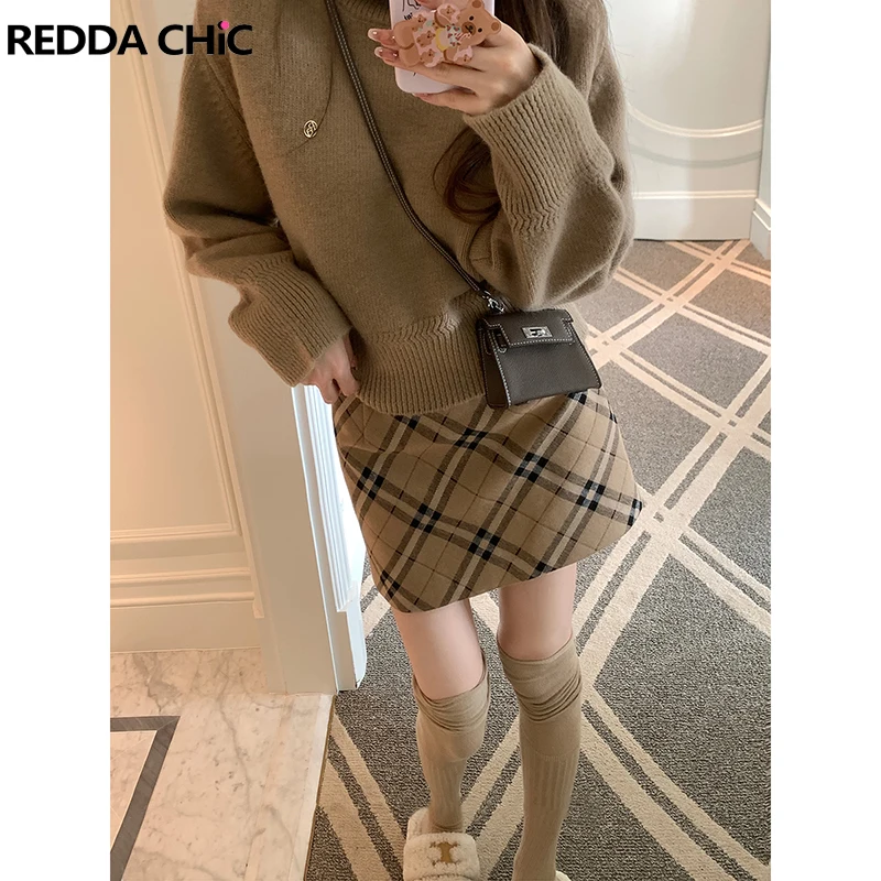 

REDDACHiC Classic Plaid Mini Skirt for Women Y2k Vintage High Waist Lining A-line Bodycon Skirt Pretty Elegant Short Bottoms