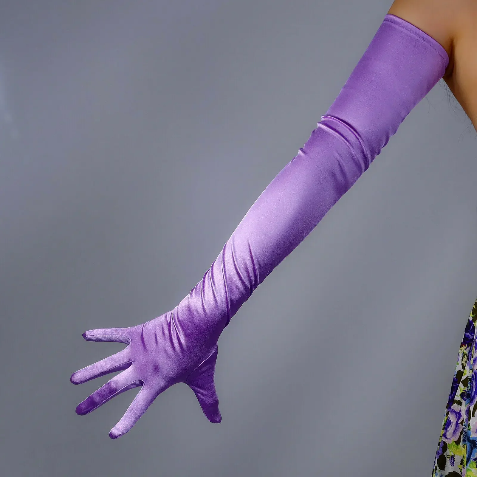 Purple GLOVES SATIN Stretch 70cm Long Solid Silk Like Opera Wedding Bridal Costume Cosplay Halloween Evening Party Fashion Glove