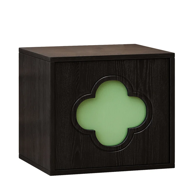 

Medieval retro TV cabinet solid wood bedside table bedroom storage locker household safflower green leaf bedside cabinet