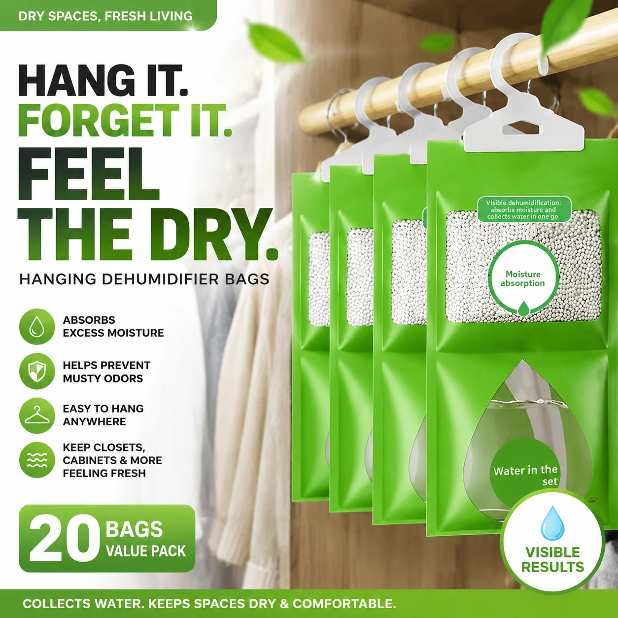 Dehumidification bag, desiccant, moisture absorbing, moisture-proof, mold proof, moisture absorbing, hanging wardrobe bag