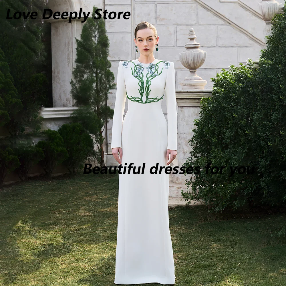 

Роскошное вечернее платье с бисером и кристаллами, индивидуальный пошив, круглый вырез, длинные рукава, прямое платье из джерси в пол для выпускного вечера и вечеринок