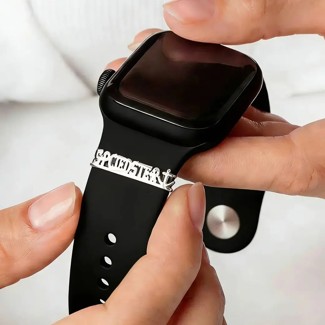 

Personalized Custom Text Watch Band Charm Durable Metal Speedster Anchor Decor Letter Clasp For Smart Watch Strap Accessories