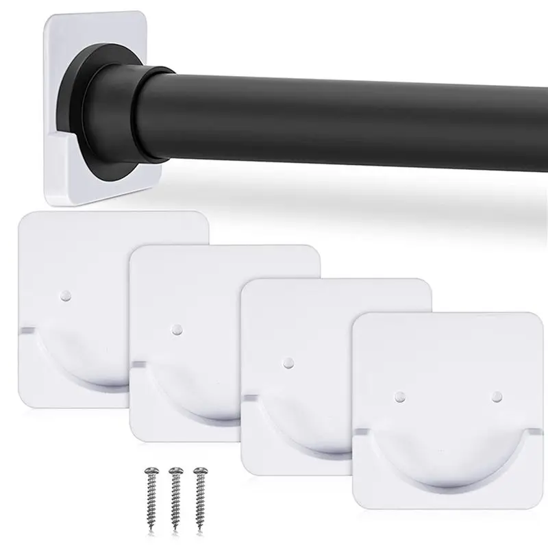 

ABBY-8 Pieces Adhesive Shower Curtain Rod Holder Shower Rod Retainer Wall Mount Holder, Shower Curtain Rod Not Included White