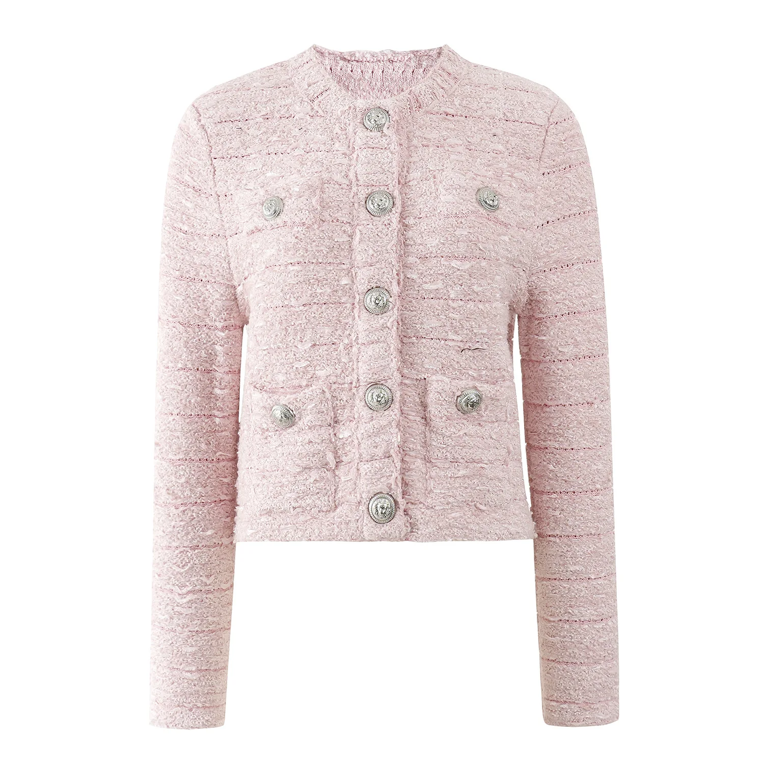 High-end Tweed Knitted Jacket Solid Single Breasted 2025 Women‘s New Short Coat White Elegant Luxury Fancy Overcoat Fancy Stripe