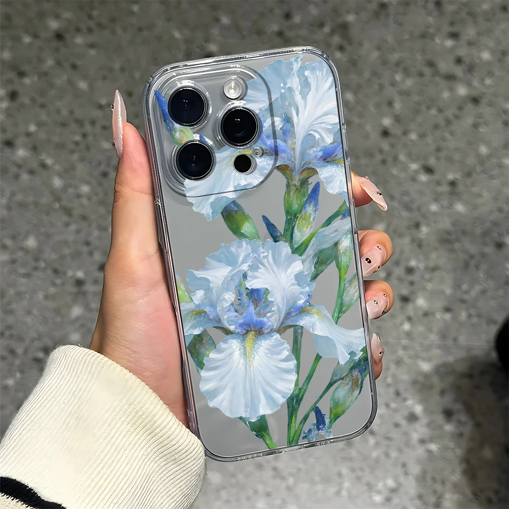 Blue Iris Flower Silicone Phone Case for IPhone 17 16 15 14 13 12 11 Pro Xs Max Air Mini 7 8 6 6s Plus SE 2020 2022 Cover