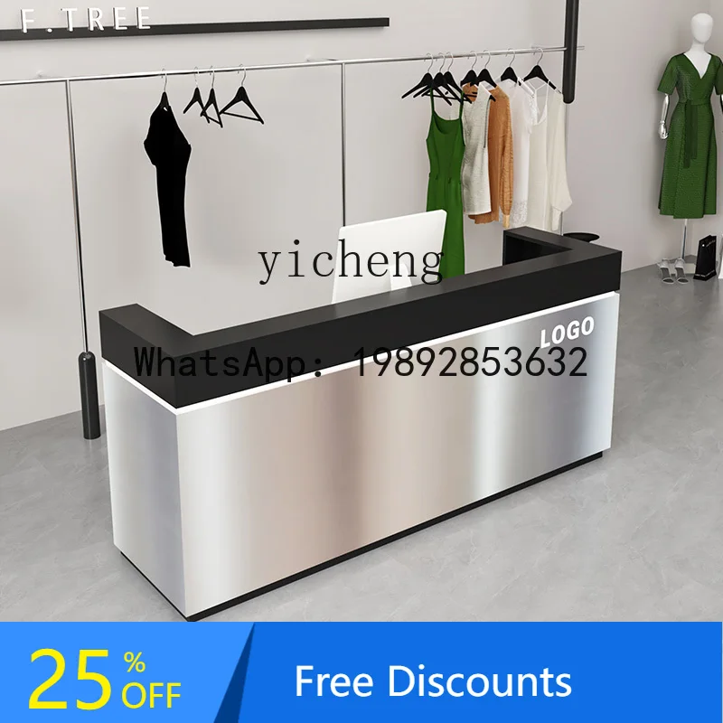 Cabinet stainless steel checkout page Modern office front desk Light luxury beauty salon Black metal counter Cabinet