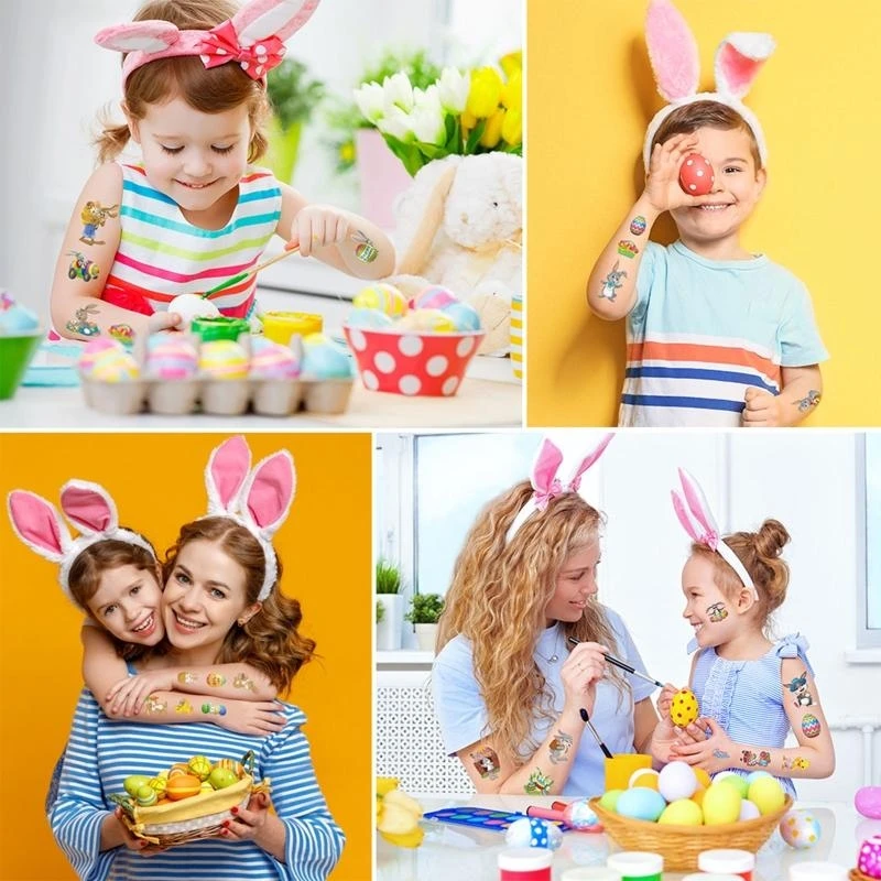 

090B 10Sheets Cartoon Temporary Easter Tattoos Stickers A/B Styles for Boys Girls