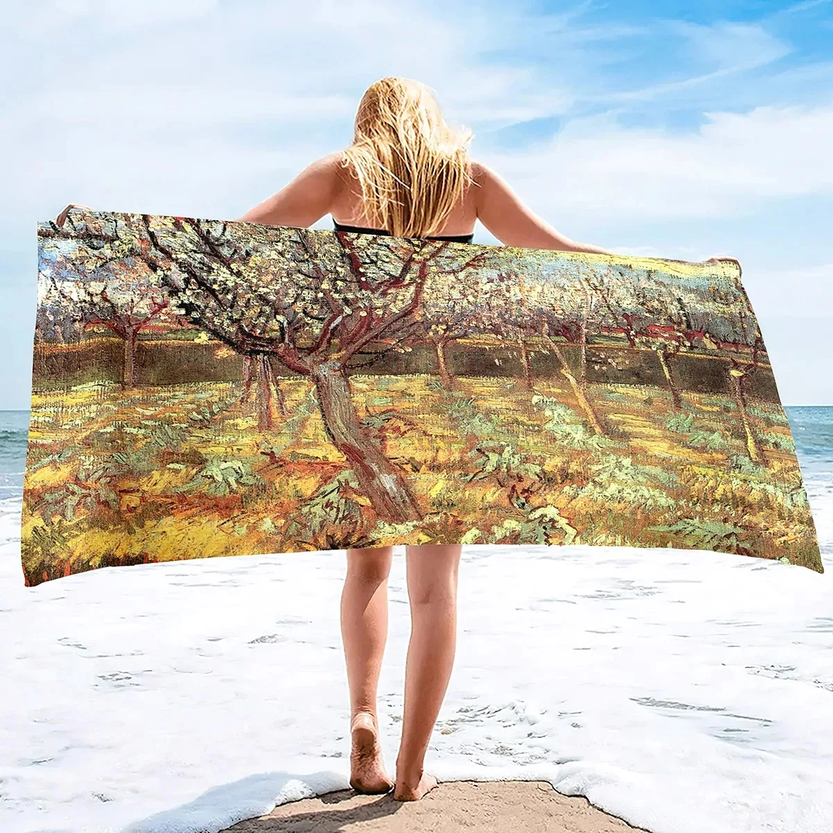 Van Gogh Starry Night Sand Free Beach Towels Absorbent Oversized Bath Towel Large Size Hand Towels for Swimming Bathroom Pool