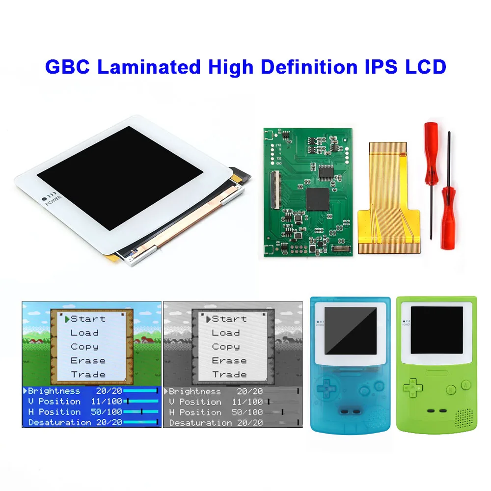 HISPEEDIDO White Lens GBC IPS Q5 Laminated LCD Screen Backlight Kits W/Pre-cut Shell For GameBoy Color Console Easy to install