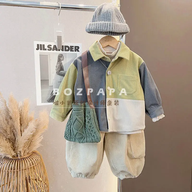 

Baby Boys Children Spring Autumn Kid Fashion casual Corduroy Tshirt Top +Loose Pants 2Pcs Suits Streetwear Handsome Sets