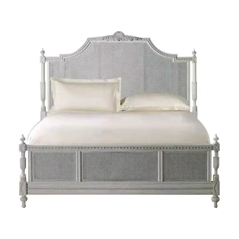 Modern Eco-Friendly Solid Wood Oak Platform Wall Bed King-size with Carved Royal Design