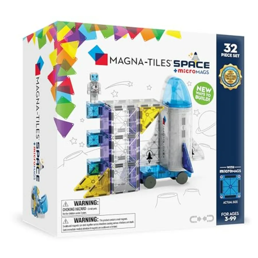 

Magna-Tiles Space 32-Piece Magnetic Construction Set Clear Blue STEM Learning Building Blocks for Creative Educational Toy with