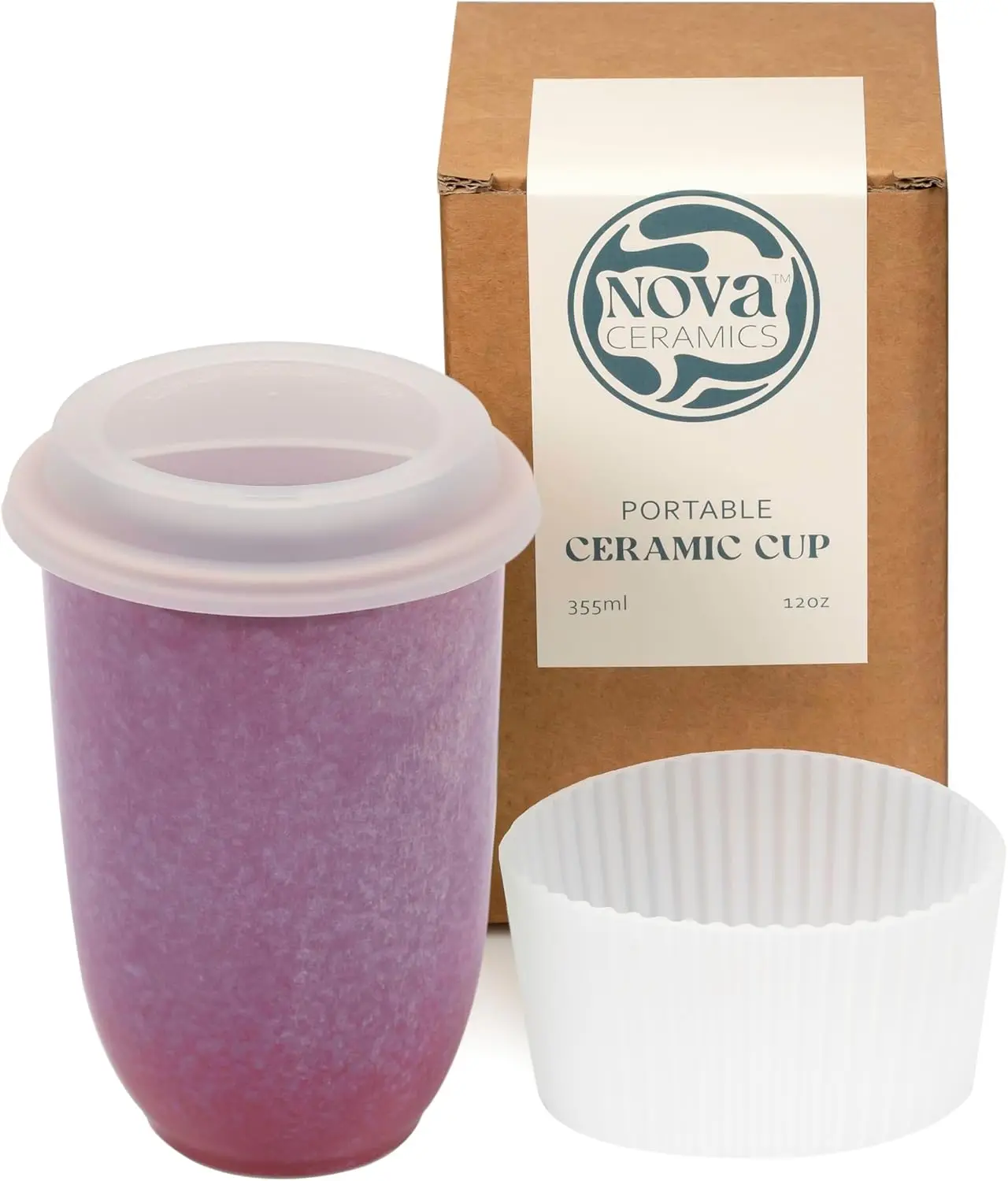 

Ceramic Travel Mug 12oz - Cup Holder Friendly, Microwave & Dishwasher Safe, Astral Bloom Design