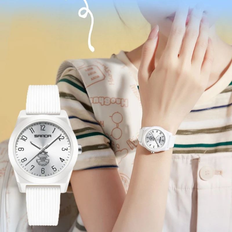 SANDA SD6218 ساعات رياضية بسيطة كوارتز مضيئة مقاومة للماء بحزام سيليكون للرجال