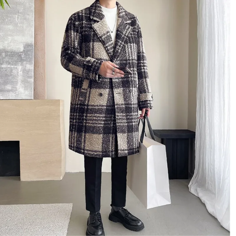 Britischen Stil Jacquard Muster Trenchcoat Männer Herbst Winter Herren Mittel Langen Mantel Business Casual Streetwear Windjacke