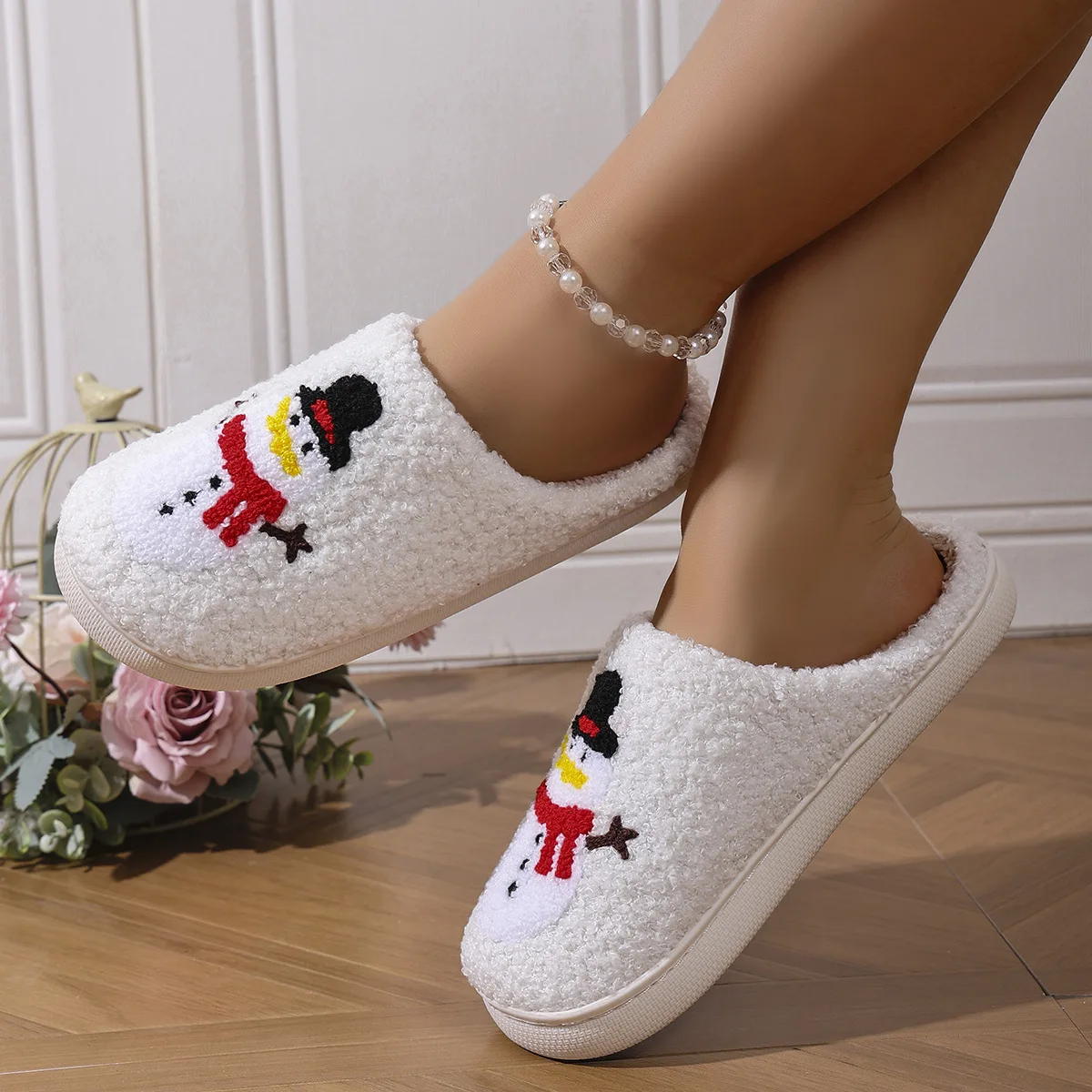 Christmas Women Slippers Cute Gingerbread Winter Warm Slides Couple Houseshoes Men Bedroom Flat Soft Sole Home Shoes for Gift