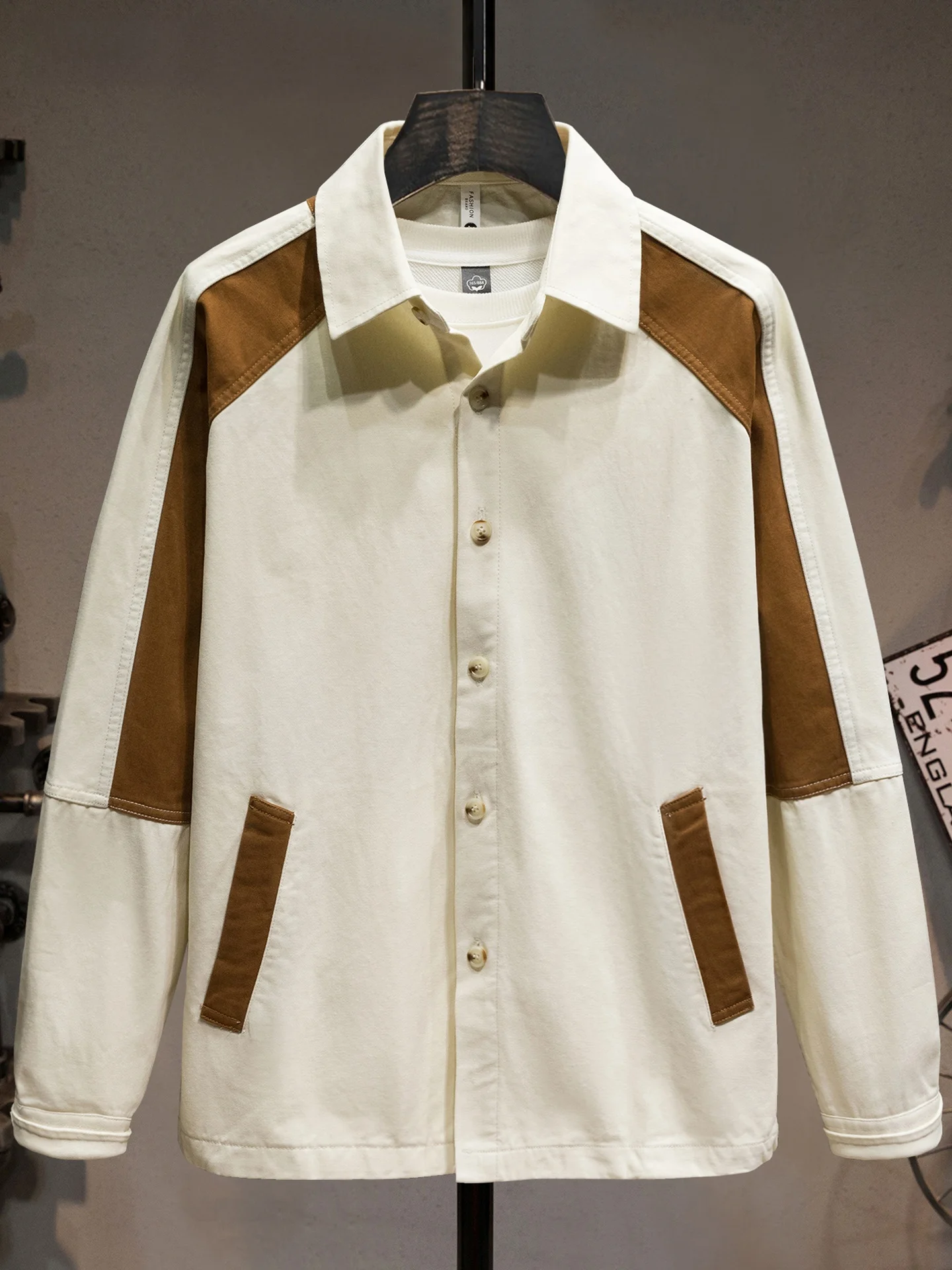 

Trendy Patchwork Workwear Jaet Men's Long Sve High Quali Cotton Retro American Sle Breathable Casual Outerwear