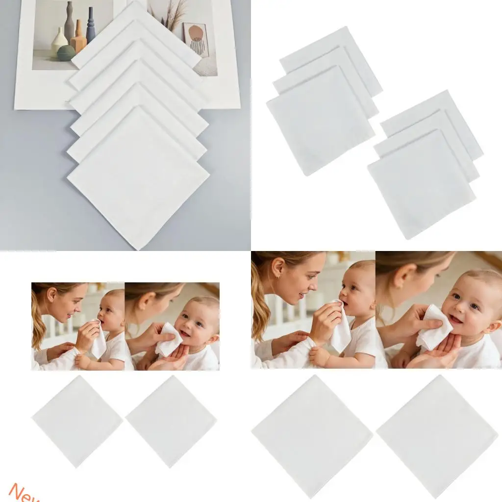 

Set of 6pcs Reusable White Cotton Handkerchief 35cm for Crafting and Baby Care LXAD