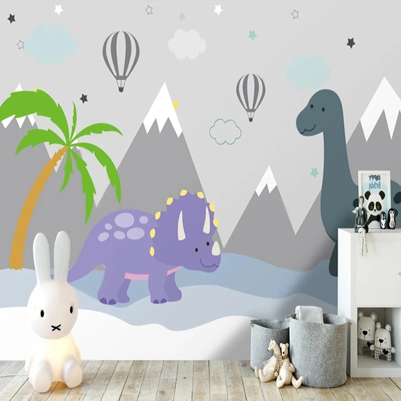 Custom 3D Wall Mural Nordic Hand Painted Cartoon Dinosaur Mountain Wallpaper Children's Room Background Wall Paper 3D Home Decor