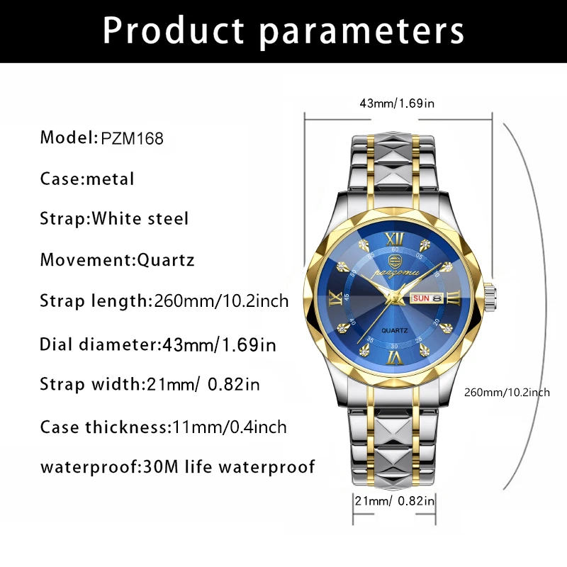 PAAZOMU العلامة التجارية الرجال الساعات الفاخرة الفولاذ المقاوم للصدأ ساعة كوارتز رجل جلدية التقويم ساعة يد رياضية ساعة مضيئة reloj hombre