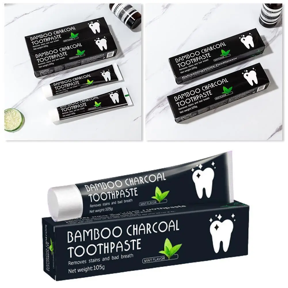 2X Bamboo Charcoal Black dentifricio guscio di cocco carbone attivo nero Bright White Gum Protection dentifricio al carbone di bambù