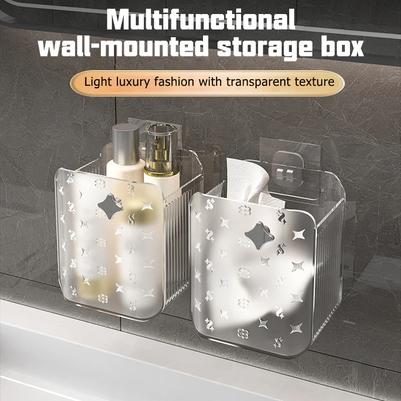 Wall Mounted Storage Box Bathroom Cosmetic Organiser Multifunctional Shelf Washstand Toiletries Organiser Bins Toothbrush Holder