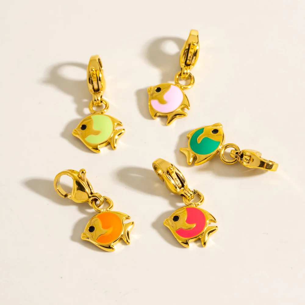 Muti color Fashion Tropical Fish Charm Gold Plated Stainless Steel Oil Drip Ocean Element Pendant for DIY Necklace Jewelry