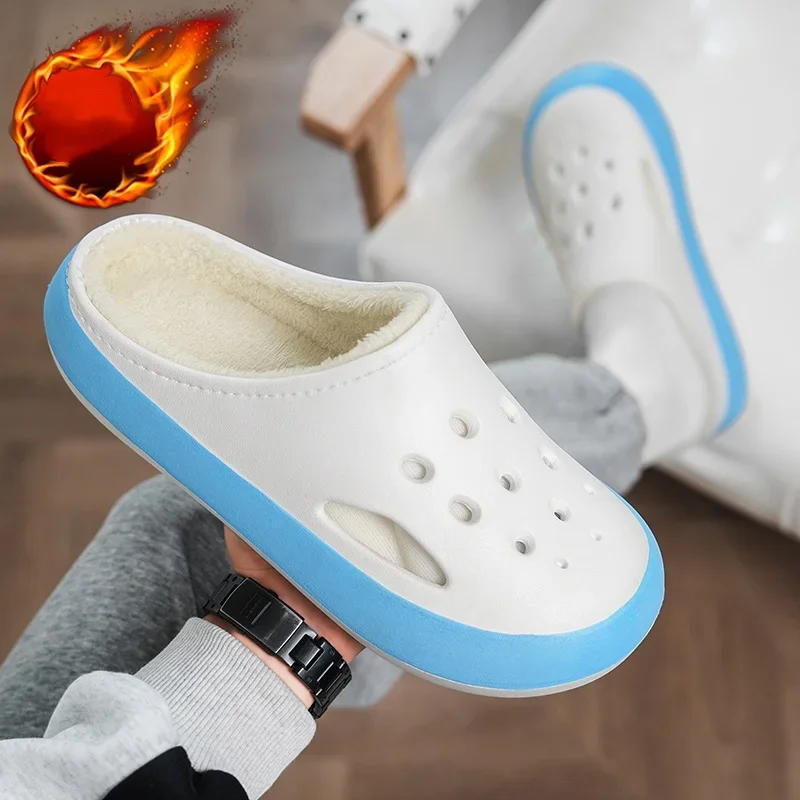 

Cotton Slippers for Men and Women, Autumn and Winter, Fleece-Lined, Thickened, Waterproof, Suitable for Indoor and Outdoor Use