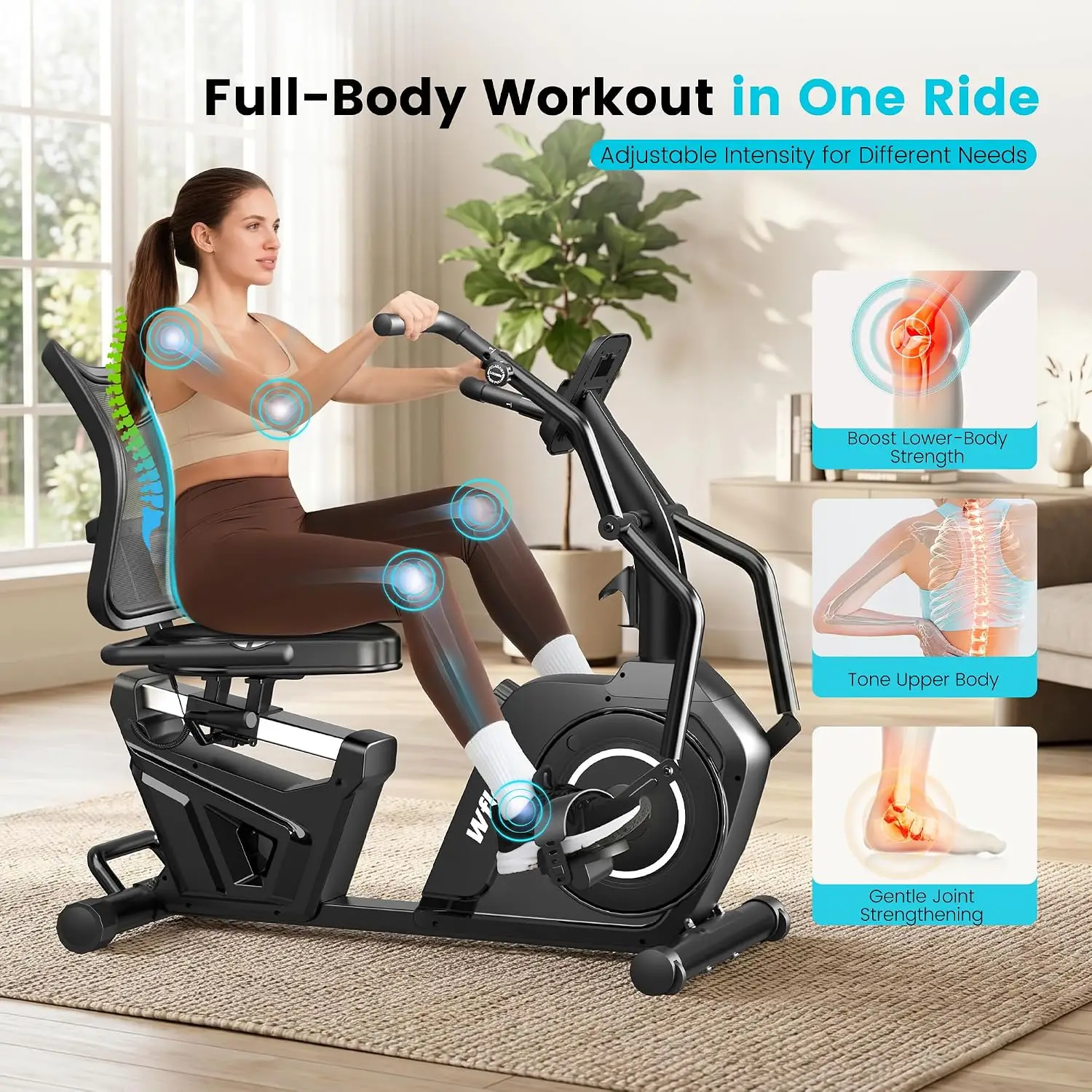 Recumbent Bike with Arm Exerciser, Bluetooth App, 450LBS, 16 Magnetic Levels, LCD Monitor, Home Rehab for Seniors, Customized