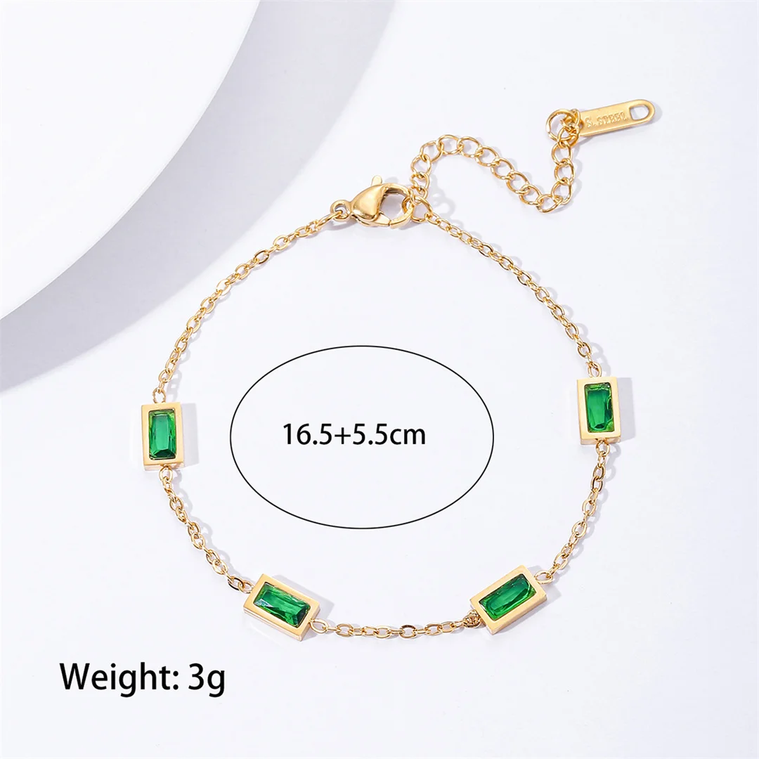 Punk Fashion Green Zirconia Square Charm Bracelet Female Gold Color Stainless Steel Chain Link Bracelet for Women Jewelry Gift