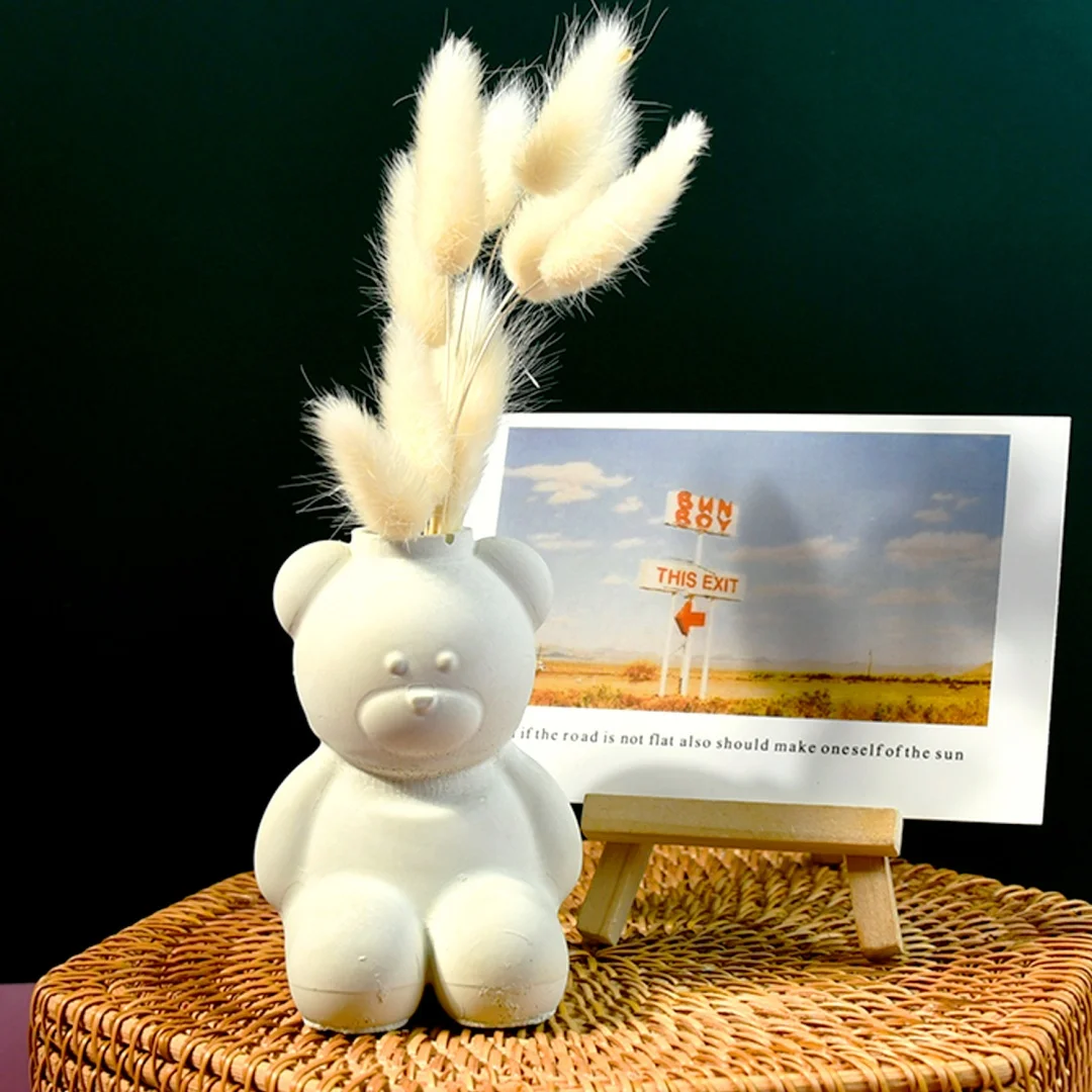 นั่งหมี MINI Succulent หม้อคอนกรีตแม่พิมพ์ซิลิโคนยิปซั่มแจกันซีเมนต์กระถางดอกไม้แม่พิมพ์ผู้ถือปากกาตกแต่งบ้านแม่พิมพ์